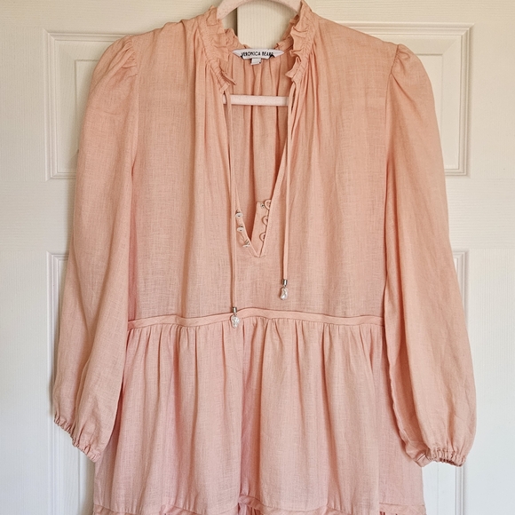 Veronica Beard Hawken Tiered‎ Linen Minidress Size 8 Pink Babydoll - Picture 5 of 13